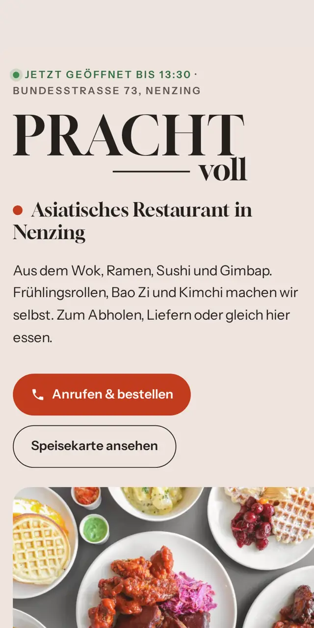 Mobile Ansicht einer Website für ein Restaurant
